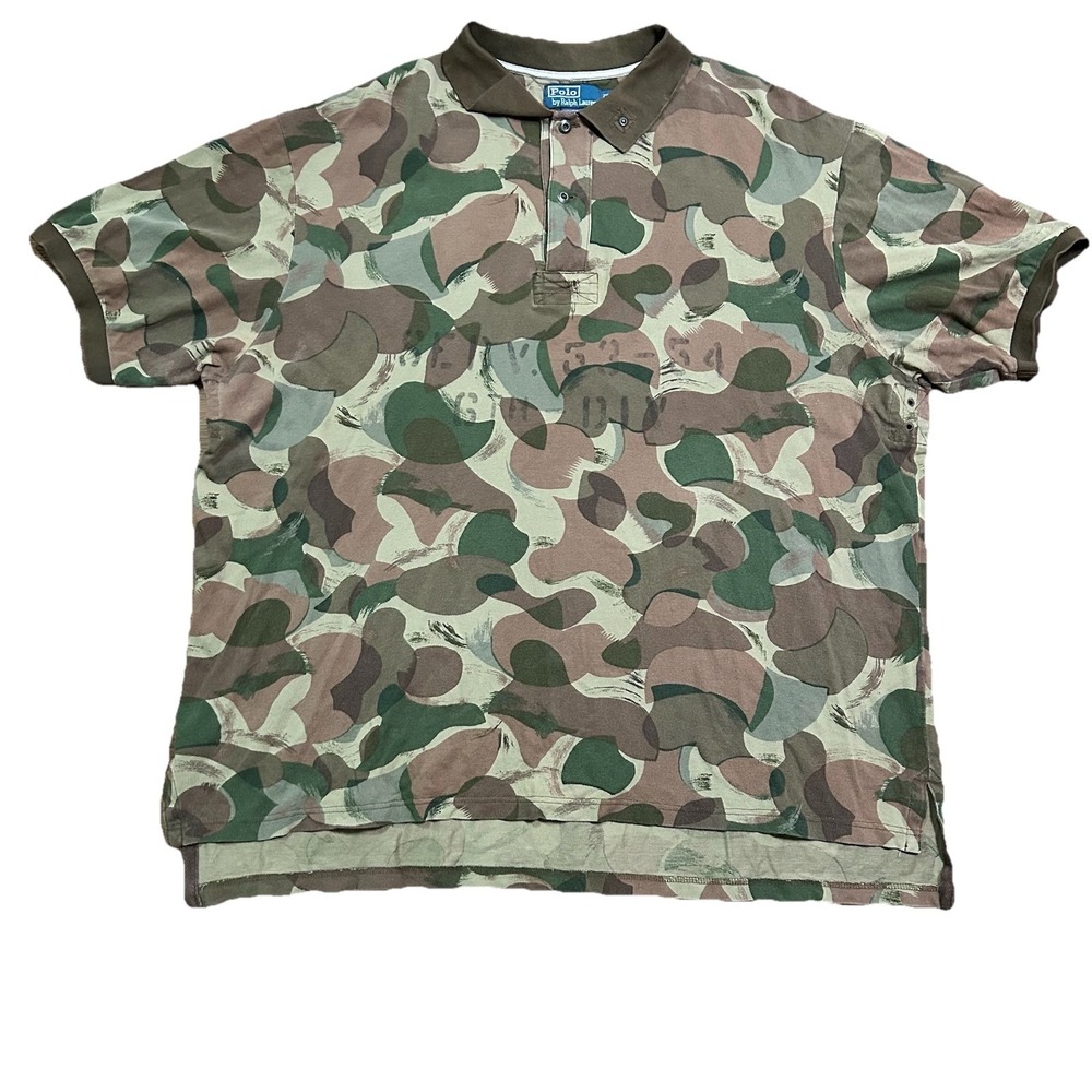 Vintage Polo Ralph Lauren 6th Division Camo Rugby Shirt Men's 2XB USA UK Flag